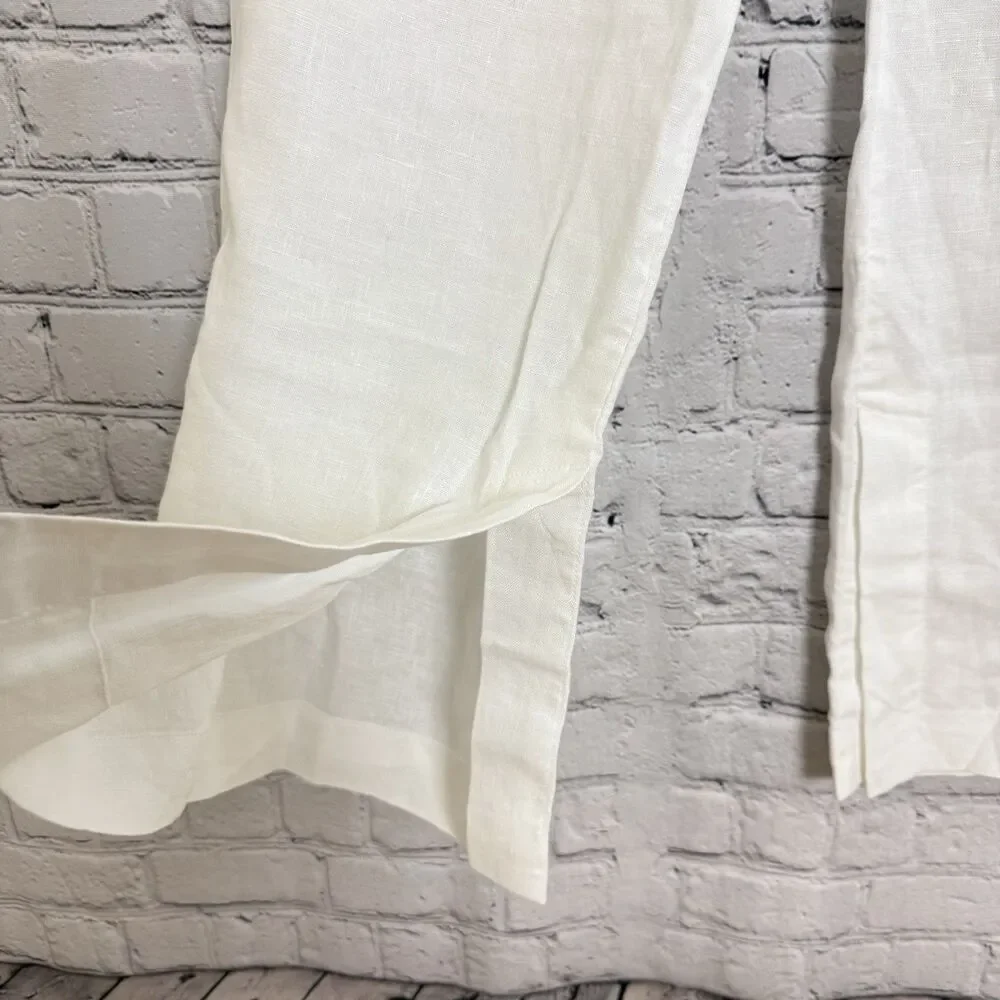 Athleta Retreat Linen High Rise Wide Leg Pants White Womens XS Split Leg Hem NWT